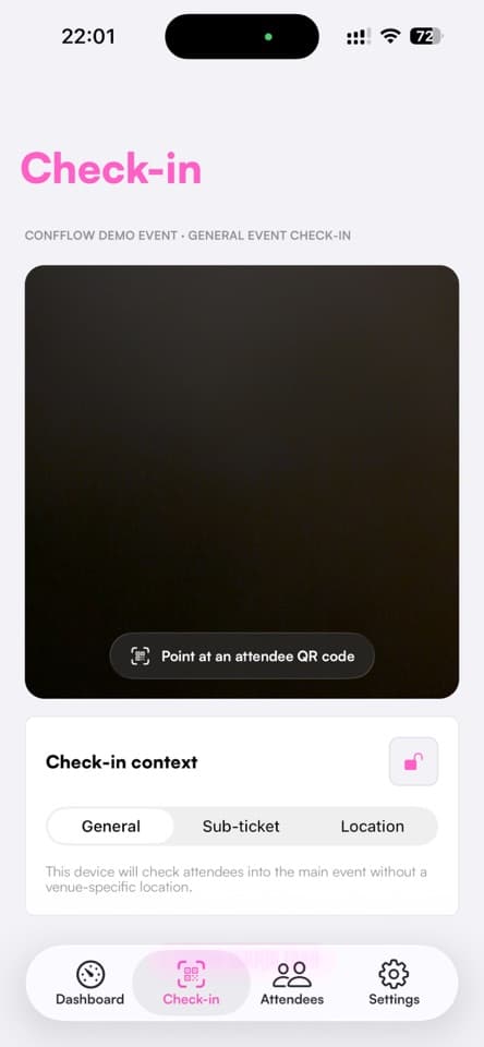 Confflow Admin QR check-in